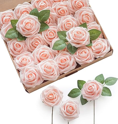 Ling's moment Artificial Roses, Blush, 3 Inch 25 Pcs | Foam Material, With Stems, DIY Floral, Wedding Bouquet/Centerpieces, Party/Room/Garden Decor - color: Pk- Blush, size: 25Pcs