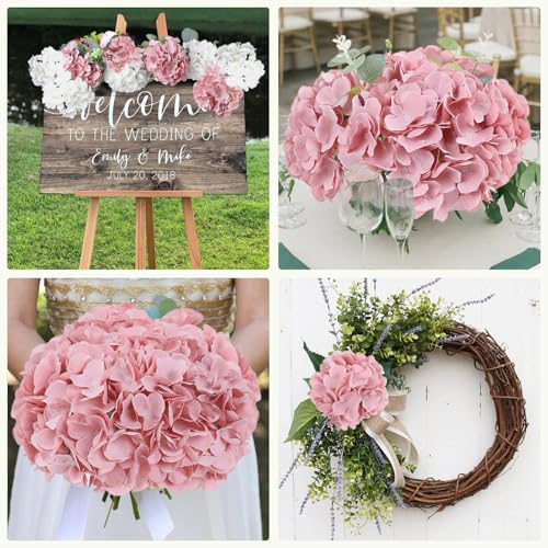 AVIVIHO 65pcs Fake Flowers Dusty Pink Hydrangea Artificial Flowers Bulk (Not Squished, No Steaming Need) Silk Flowers with Stems for Wedding Decor,Home,Baby Shower,Table Centerpieces Decoration - color: Dusty Pink, size: Medium