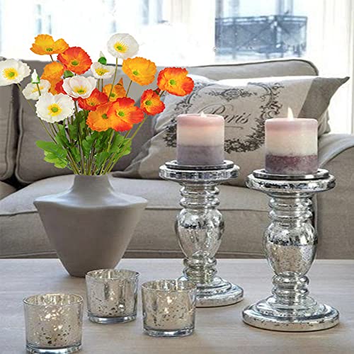 FERIAL 6 Pcs Artificial Poppies Flowers Silk Poppy Flowers Faux Poppy Plants Fake Flowers Bulk for Home Decorations Table Centerpieces Floral Arrangement Wedding Bouquet Mixed Colors - color: White&orange