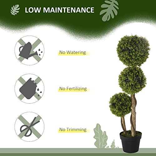 HOMCOM Artificial Plant for Home Decor Indoor & Outdoor Fake Plants Artificial Tree in Pot, 3 Ball Boxwood Topiary Tree for Home Office, Living Room Decor, Light Green - color: Light Green