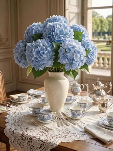 3 Pcs Real Touch Blue Hydrangea Artificial Flowers - 20" Large 3D Latex Light Blue Faux Hydrangeas (Waterproof & 176 Petals) for Baby Shower, Dusty Blue Home Bathroom Living Room Centerpiece - color: Light Blue
