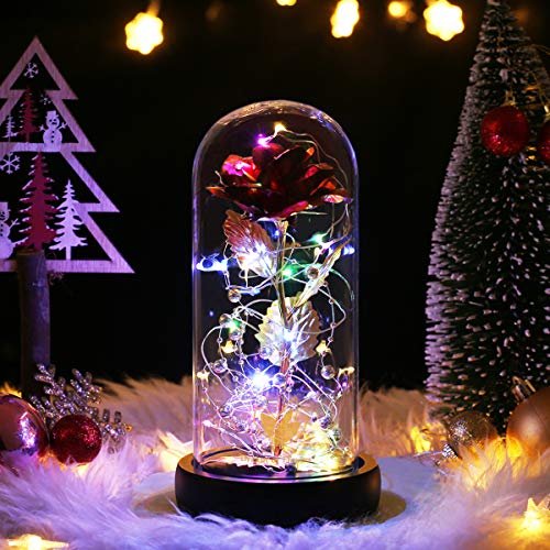 Valentines Day Gifts for Her,Valentines Gifts for Women,Flowers for Delivery Prime,Flower Galaxy Artificial Flower Light Up Rose in A Glass Dome,Anniversary Mothers Day, Birthday Gifts - color: 24k Red Rose