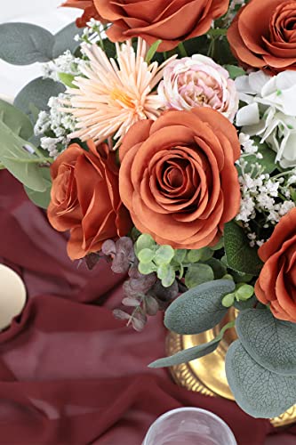 JUSMAI 30pcs Roses Artificial Flowers Burnt Orange Fake Roses Flowers with Long Stems Silk Flowers for Wedding Bouquet Centerpices Decorations Party Bridal Baby Shower Home Decor - color: Burnt Orange, size: 30PCS