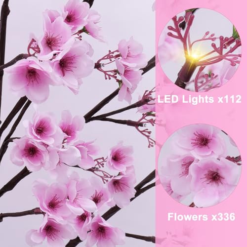 6FT Lighted Cherry Blossom Tree - Faux Artificial Light Up Pink Tree with 112 Lights, 336 Lush Flowers, Timer, Remote 8 Modes Cherry Blossom Tree for Spring Wedding Valentines Indoor Outdoor Decor - size: 6ft