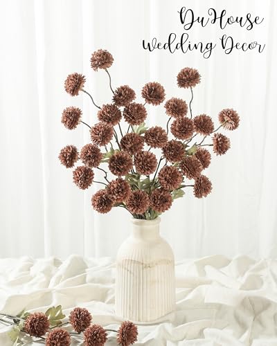 DuHouse 6pcs Artificial Flowers Faux Silk Pompon Mum,Silk Small Mini Chrysanthemum Ball with Stems for DIY Bouquets Centerpieces Vase Home Table Kitchen Decorations(Mocha Brown) - color: Mocha Brown, size: 6pcs