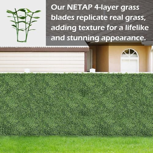 NETAP Grass Wall Panels, 10"x 10"(20pcs) 4-Layer Artificial Boxwood Faux Green Wall for Interior - size: 10x10 pack of 20