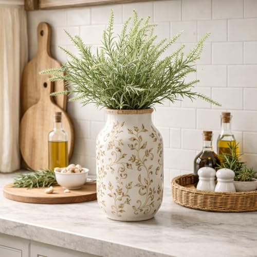 SIDUCAL Ceramic Vintage Vase, 8.78 Inch Chinoiserie Floral Vase, Retro Ice Cracked Rustic Farmhouse Vases for Home Decor, Living Room, Bookshelf, Office, Tuscan Decor, Brown Floral Pattern - color: 18049-brown