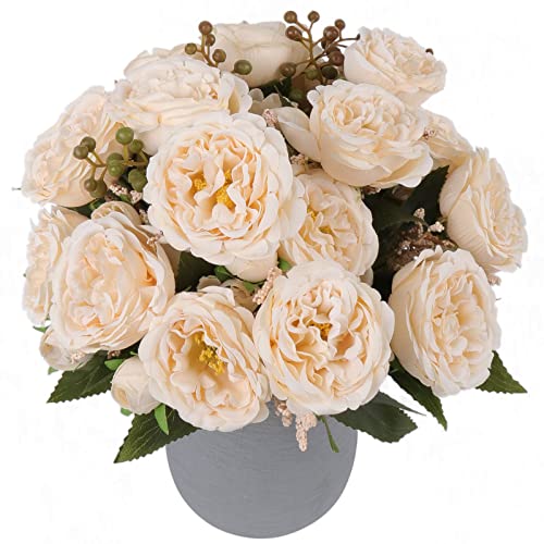 Artificial Peonies Silk Flowers, Beige Faux Peony Bouquet 4 Bundles Florals Arrangements Decor for Farmhouse Home Boho Wedding Table Centerpiece, Fake Plastic Flowers Bulk for Vase Decoration (Beige) - color: Beige, size: 4PCS