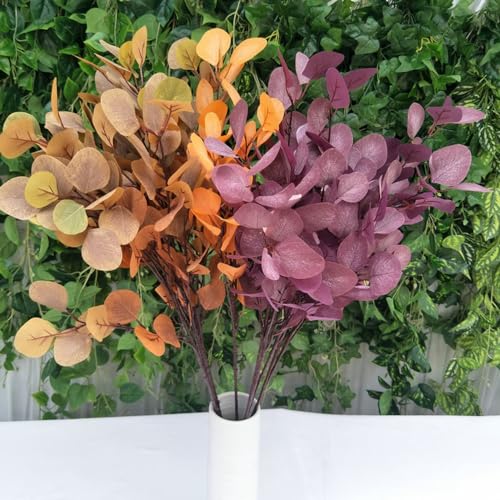XZJMY 4 Pack Artificial Eucalyptus Stems Leaves 95cm Long Faux Eucalyptus Branches,Artificial Flowers Greenery for Home Decor Flower Arrangement Wedding Party Table Centerpiece (Purple) - color: Purple