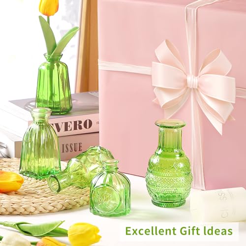 Charm Glass Bud Vases, Small Flower Vases in Bulk for Centerpieces, Vintage Mini Vases for Wedding Decor, Home Table Decorations Diffuse Bottles,Ideals (Pack of 30,Light Green) - color: Light Green, size: 30 pcs