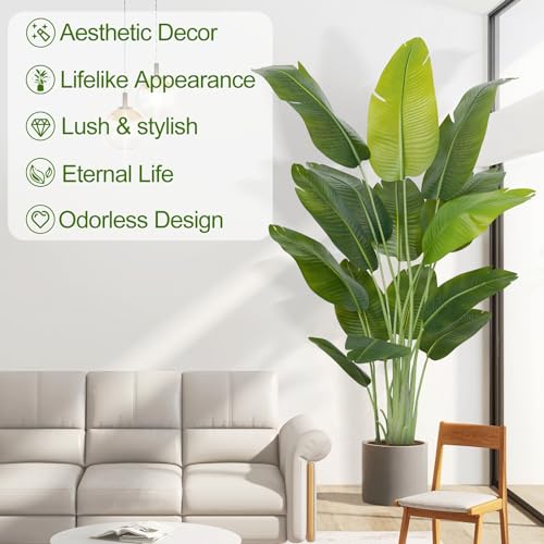Lifelike Bird of Paradise Artificial Plant,6.6ft Faux Banana Leaf Tree with 15 Trunks - Perfect Indoor Silk Floor Plant for Home Decor in Living Room, Office, and Bedroom - size: 6ft 7in