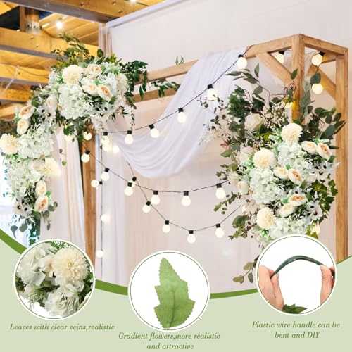 Tigeen Peonies Artificial Flowers Faux Roses Silk Flowers Hydrangea Artificial Bouquet for Wedding Table Centerpiece Floral Vase Home Office Bridal Decor(White,12 Bundles) - color: White