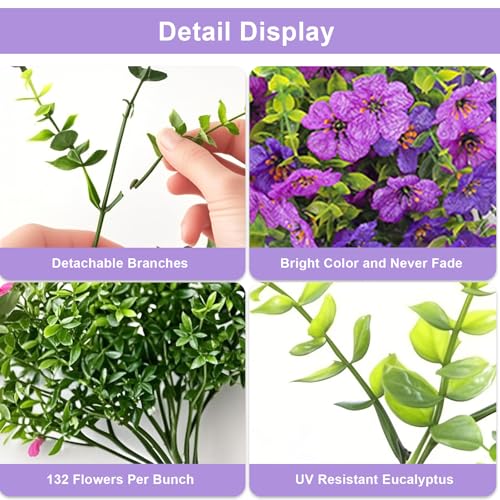 Artificial Hanging Flowers Plants for Outdoors, 2 PCS UV Resistant Faux Silk Daisy(132 Branches Per Bundle), Home Garden Balcony Yard Porch Decor(Double Purple) - color: Double Purple