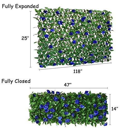 Sumery Expandable Fence Privacy Screen for Balcony Patio Outdoor,Decorative Faux Ivy Fencing Panel,Artificial Hedges (Single Sided Leaves) (1, Blue Flowers) - color: Blue Flowers