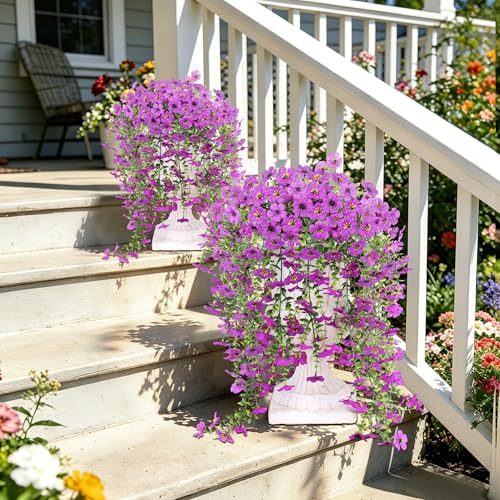 AGIRL 6 Bundles Artificial Hanging Flowers for Outdoors,UV Resistant Fake Flowers for Spring Summer Decor,Faux Plants for Planter Front Door,Porch,Patio,Yard,Garden,Farmhouse Decor (Purple) - color: Purple