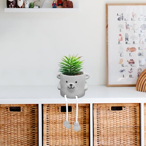 Artificial Succulents in Cement Pots with Hanging Leg, Potted Cute Mini Fake Plants for Office Desk Decor, Faux Succulent Plants Indoor Decorations - Set of 1 - color: 1pcs-bruin