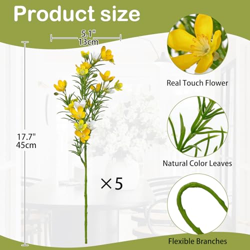 5PCS Wildflowers Artificial Flowers 18 inch Silk Spring Flowers Summer Flower Bouquet for Home Wedding Party Table Centerpieces Floral Arrangements, Yellow - color: Yellow