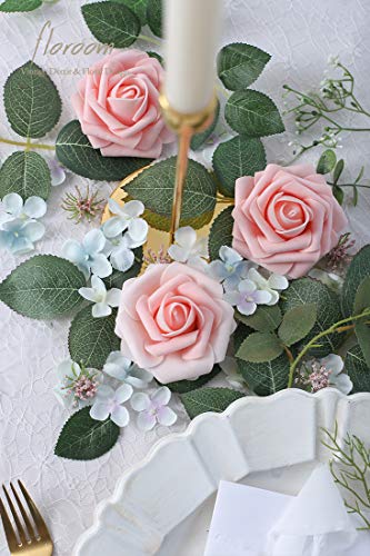 Floroom Artificial Flowers 25pcs Real Looking Blush Heirloom Foam Fake Roses with Stems for DIY Wedding Bouquets Pink Bridal Shower Centerpieces Floral Arrangements Party Tables Home Decorations - color: Blush Heirloom, size: 25Pcs