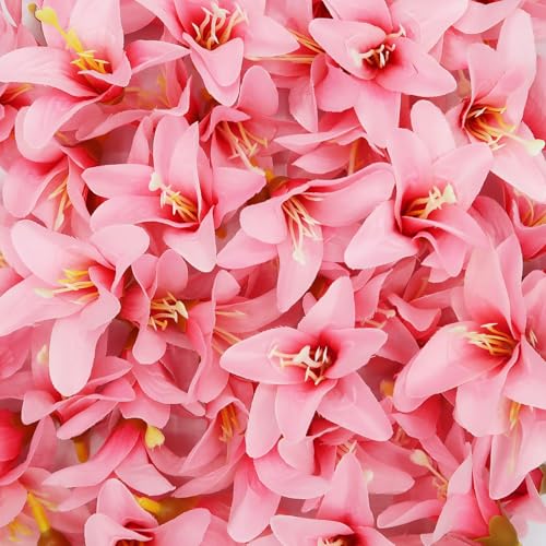 20 Pcs Artificial Lily Flower Head, Dark Pink | Fake Flowers Heads, Simulation Small Lily, DIY Handmade, Wedding Photography Party Home Decoration - color: Dark Pink