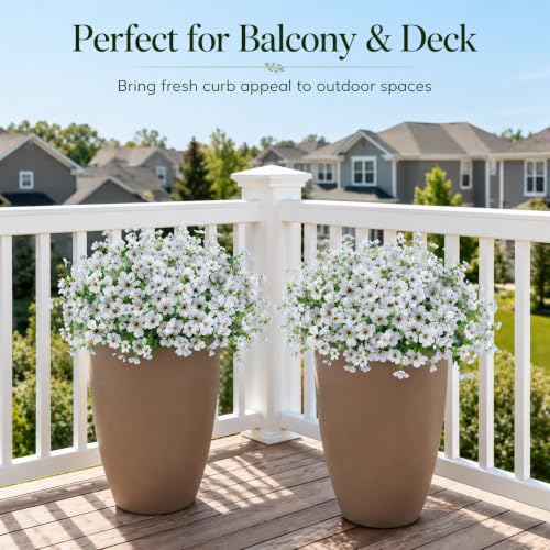 Artificial Flowers for Outdoors UV Resistant, 12 Bundles Realistic Faux Daisy with Eucalyptus Leaves Fake Plants for Porch Patio Planter Garden Decoration (White) - color: White