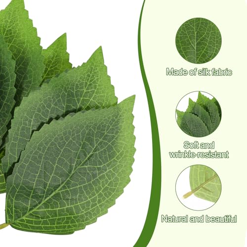 SynHHergyx 30 Pcs Artificial Green Leaves Hydrangea 6.3”x3.9” Faux Leaves, Bulk Greenery Fake Hydrangea Leave Fake Leave for Crafts Wedding Bouquets Wreaths Decor