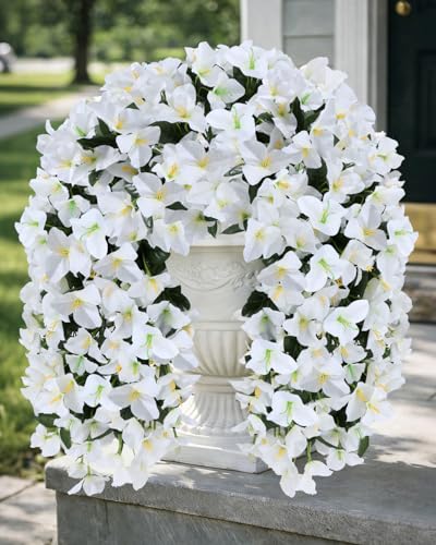 Artificial Flowers for Outdoors – 2 Bundles of UV-Resistant Artificial Bougainvillea, Realistic Silk Flowers for Front Porch, Patio, Garden, Window Boxes & Hanging Baskets (White, 2) - color: White, size: 2 Bundles
