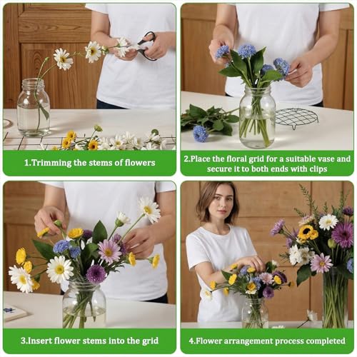Xinjoduz 2PCS Blossom Grid Reusable Stainless Steel Flower Arrangement Holder Used for Easy Vase Floral Arranging Art(5in, 6in)
