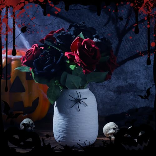 36 Pcs Silk Black Red Rose Bouquet Bridal Artificial Flowers,Fake Rose Long Stem Realistic Artificial Flowers Bulk for Wedding Bouquet Ball Arrangement Centerpiece Party Decor - color: Black, Red