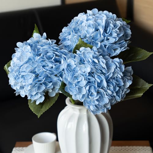 DUYONE 22" Real Soft Touch Hydrangea Artificial Flowers Realistic,Large Long Stem Fake Flowers Full Latex Faux,Wedding Bouquet,Party Home Decor,Garden Office Room Table Centerpieces Baby Blue 3Pcs - color: Baby Blue, size: 3Pcs