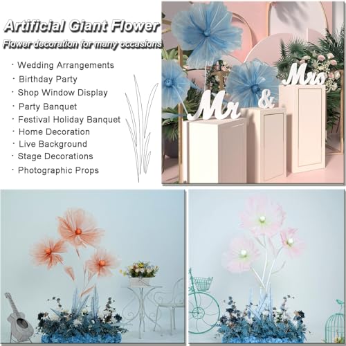 Giant Flowers for Decoration,Wedding Reception Essential Decoration,5.6 Ft Big Artificial Silk Flower with Stems and Stands,Party Banquet Background Decor，Home Decor（Orange Champagne） - color: Orange Champagne