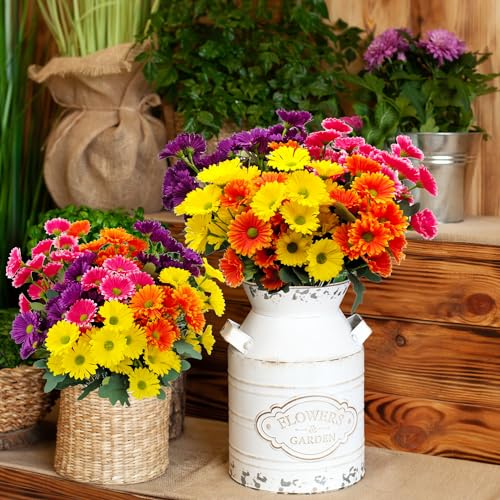 8 Bundles Artificial Silk Daisy Flower Fake Outdoor Bouquet Artificial Bulk Bouquet UV Protection for Garden Front Porch Planter Home Indoor Table Top Vase Decoration (Multi-Color) - color: Mix Color