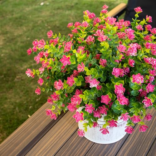 Artificial Flowers for Outdoors, 12 Bundles UV Resistant Artificial Outdoor Flowers, Not-Fading Plastic Fake Flowers for Outdoor Planters for Home Garden Porch Yard Decor, Pink - color: Pink