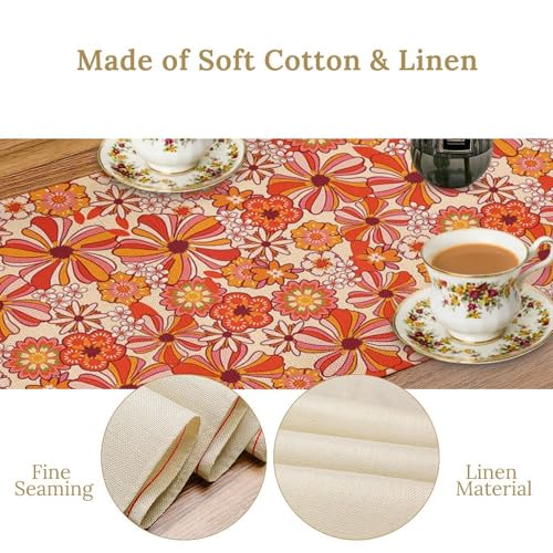 Retro Hippie Mid Century Table Runner Vintage Groovy Florals 1960s 1970s Boho Pink Red Dinner Runner for Country Farmhouse Home Kitchen Birthday Party Holiday 36X13inch - color: Bohoflower-9, size: L36"x W13"