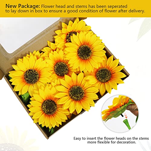 Olrla Artificial Sunflowers with Stems,10pcs Faux Silk Yellow Flower for Wedding Bouquet Floral Arrangement Table Centerpieces Home Office Garden Decoration (No Vase - color: Yellow 10pcs
