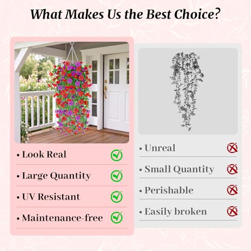 IDEVER Artificial Hanging Flowers for Outdoors Decor Silk Fake Hanging Plants No Fade Realistic Flowers for Garden Porch Balcony Ceiling Wedding Party Summer Spring Home Decor(4PCS Light Purple-Pink) - color: 4pcs Light Purple-pink