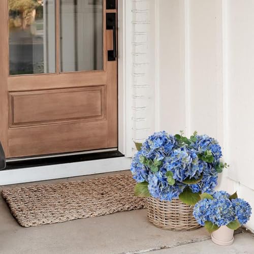 JINWOE Dark Blue Vintage Hydrangea Artificial Flowers,4Pcs 21" Boho Real Touch Artificial Hydrangea,Fake Silk Flowers for Dinning Tables Party Outdoor Home Cemetery Kitchen Wedding Bouquet - color: Dark Blue