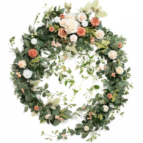 Ling's moment 9FT Spring Eucalyptus & Willow Leaf Flower Garland for Pink Wedding, Valentines Sweetheart Table Centerpieces Head Table Decor, Arch Backdrop Decorations for Wedding | Garden Blush - color: Pk-garden Blush