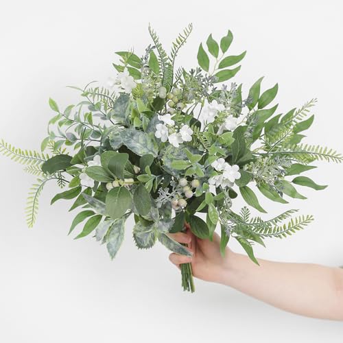 Serra Flora Artificial Greenery Stems Box Set,(Pack of 42pcs) with 8 Kinds of Faux Pink Green Filler for DIY Bridal Bouquets Wedding Floral Arrangement Table Centerpieces - color: Forest Green Space&white
