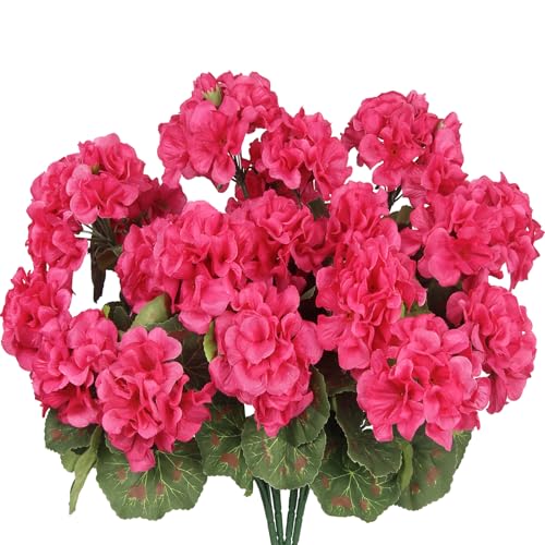 4 Pcs Artificial Geraniums Flowers for Outdoors Silk Geranium Outside UV Resistant Rose Red Fake Plants Faux Flowers for Outdoor Planters Garden Patio Porch Window Courtyard Indoor Home Decor - color: Rose Red