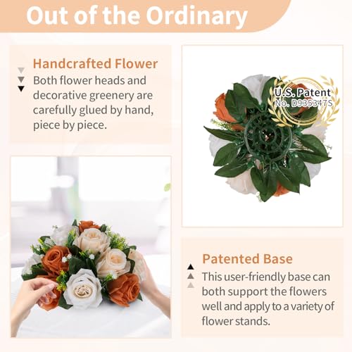 NUPTIO Terracotta Flower Ball Centerpieces: 6 Pcs Artificial Rose Kissing Balls for Wedding Party Tables - Faux Silk Floral Arrangements for Fall Home Thanksgiving Event Dining Decorations - color: Terracotta & Champagne & Creamy White, size: 6 Pcs