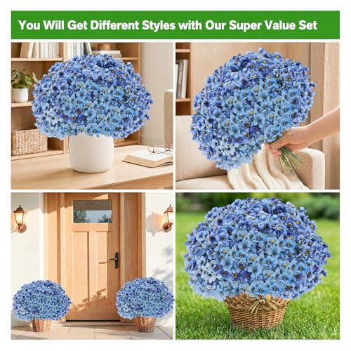 22 Pack Artificial Flowers Outdoor Fake Plants, Faux Flowers UV Resistant with Plastic Plants, Faux Silk Flowers for Outdoors Outside Front Porch Hanging Planter Window Box Garden Decoration(Blue) - color: Blue, size: 22 Bundles