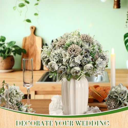 Tigeen Peonies Artificial Flowers Faux Roses Silk Flowers Hydrangea Artificial Bouquet for Wedding Table Centerpiece Floral Vase Home Office Bridal Decor(Pastel Blue,24 Bundles) - color: Pastel Blue