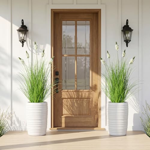 Fake Grass 3FT - Artificial Plants with Hyacinth Flowers, 2 Pack Ornamental Tall Grass Greenery with Pot, Fake Plant for Indoor Outdoor, Office Patio Decor, New Home Gift, White - color: 0.9m White2