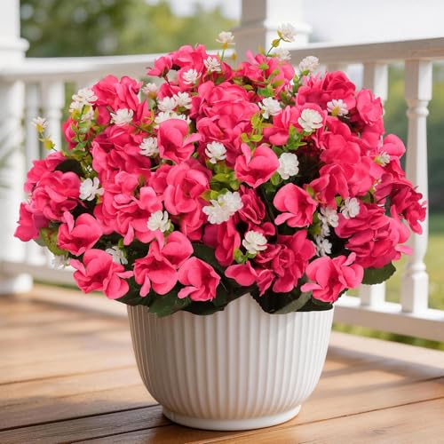 Olatay 12 Bundles Mixed Color Artificial Flowers for Outdoor, Artificial Geraniums Flowers for Outdoor, UV-Resistant Fake Geraniums for Porch, Balcony, Garden, Indoor Decoration (Rose Red) - color: Rose Red