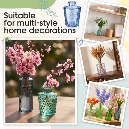 Yaomiao 30 Pcs Vases Bulk Colored Flower Glass Vases Bud Vintage Colored Glass Bottles Colorful Rustic Embossed for Home Wedding Table Decorations Gifts(Blue Green Series) - color: Blue Green Series