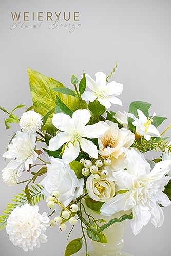 White Artificial Flowers Combo Box - Wedding Decor, Fake Flowers for Home Decor Indoor, Cake Flowers, Faux Flowers for Crafts - color: Fairy White
