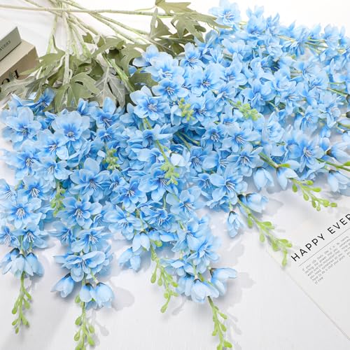10 Pcs Delphinium Artificial Flowers for Decoration, 33.86 Inch Long Stem Larkspur Fake Flowers Light Blue Faux Silk Bouquets for Tall Vase Wedding Home Decor Floral Arrangements(Light blue) - color: Light Blue, size: 33.86 inch