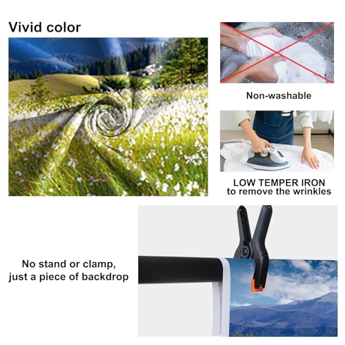 15x10ft Vinyl Summer Landscape Backdrops for Photography Background Blooming Flower Mountain Landscape Grass Field Vacation Holiday Party Backdrop Children Adults Portraits Photo Studio - size: 15x10ft