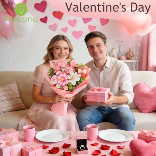 Alecono Large Crochet Flower Bouquet, Pink Knitted Flowers, Crochet Tulip Galsang Flower for Valentines Day Lover Anniversary Birthday Party Mother's Day Graduation Gifts (Include Card) - color: Pink, size: X-Large