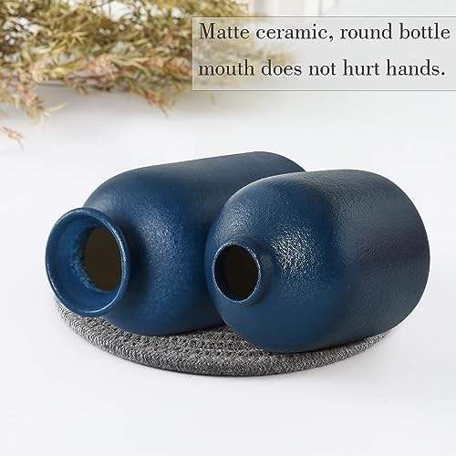 CEMABT Ceramic Blue Vases Set of 3 Small Flower Vases for Decor, Modern Rustic Farmhouse Home Decor, Decorative Vases for Pampas Grass,Idea Shelf,Table,Bookshelf,Entryway- Distressed Decor - color: 3set-blue
